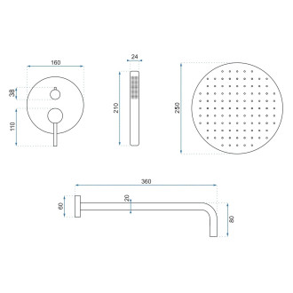 Rea Lungo podomítkový sprchový set, zlatá broušená + box REA-P4160