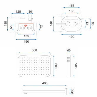 Rea Oval Podomítkový sprchový set + box, černá REA-P8467