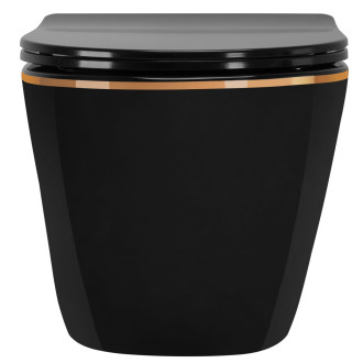 Rea Carlo Mini Rimless Duroplast Flat WC závěsná mísa černá/zlatá REA-C8800
