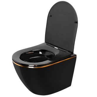 Rea Carlo Mini Rimless Duroplast Flat WC závěsná mísa černá/zlatá REA-C8800