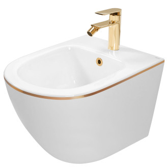 Sada: WC mísa CARLO Mini + bidet CARLO Mini bílý se zlatým okrajem