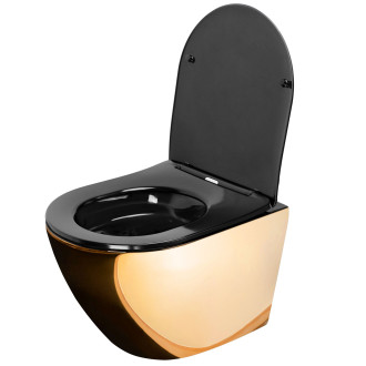 Rea Carlo Flat Mini  WC závěsná mísa bez splachovacího okruhu Zlatá/Černá REA-C8990