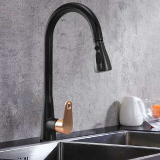 REA Mild dřezová baterie s vytahovací koncovkou, černá/rose gold REA-B4801