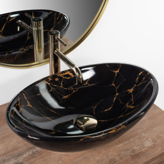 REA Umyvadlo na desku PAMELA Marble Shiny, černá REA-U5067