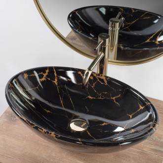 REA Umyvadlo na desku PAMELA Marble Shiny, černá REA-U5067