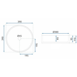 Umyvadlo na desku Rea Cristal Grey 39 nikiel brush ring