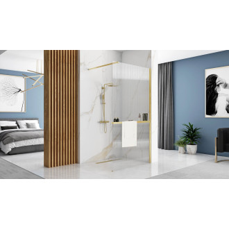 Sprchová zástěna REA AERO Intimo Gold Brush 100 walk-in + police a věšák EVO - zlatá