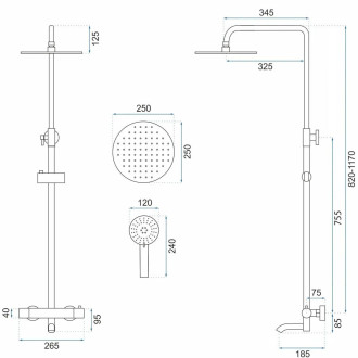 REA Lungo Sprchová sada s termostatem Black Metallic REA-P8763
