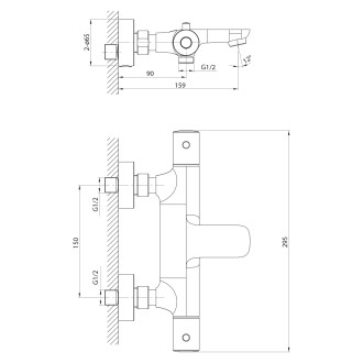 KIMURA nástěnná vanová termostatická baterie, chrom KU210 51607