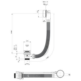 Vanová souprava, bovden, délka 600mm, zátka 72mm, černá mat 71850.21