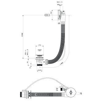 Vanová souprava s napouštěním, bovden, délka 600mm, zátka 72mm, černá mat 71851.21