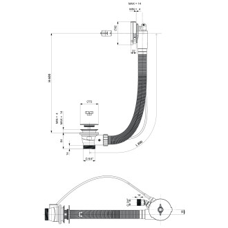 Vanová souprava s napouštěním, bovden, délka 800mm, zátka 72mm, bílá 71853.10