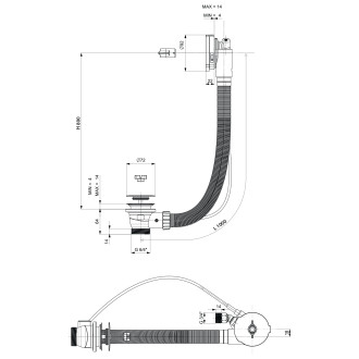 Vanová souprava s napouštěním, bovden, délka 1000mm, zátka 72mm, chrom 71855