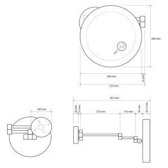 X-ROUND kosmetické zrcátko závěsné LED, ? 200mm, chrom XR016
