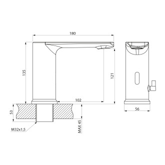 Senzorová stojánková baterie s regulací teploty, 6V DC (4xAA), chrom