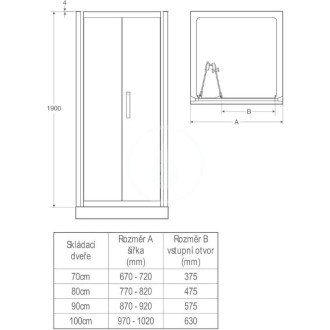 Sprchové dveře Ideal Standard Synergy skládací 90 cm, čiré sklo, chrom profil L6369EO