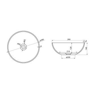 BANERA ROUND umyvadlo na desku, litý mramor, průměr 39cm, bílá/antracit mat