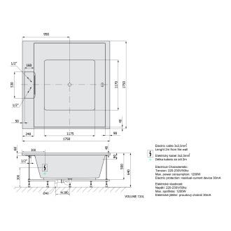 CAME FALLS hydromasážní vana, 175x175x50cm, Active Hydro, chrom 59605