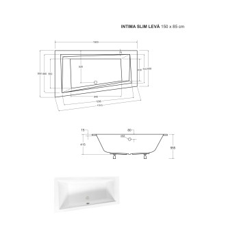 BESCO vana INTIMA SLIM 150 (1500x850 mm), levé provedení, bez nožiček VANINTI15SLIML