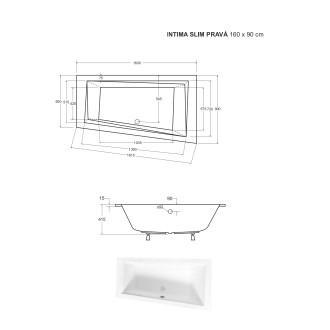 BESCO vana INTIMA SLIM 160 (1600x900 mm), pravé provedení, bez nožiček VANINTI16SLIMP