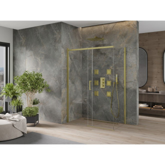 Mexen Omega výsuvná sprchová kabina 130 x 70 cm, průhledná, zlatá - 825-130-070-50-00