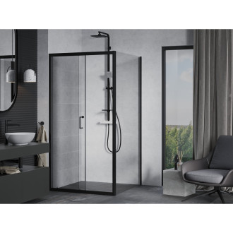 Mexen Apia výsuvná sprchová kabina 90 x 90 cm, průhledná, černá - 840-090-090-70-00