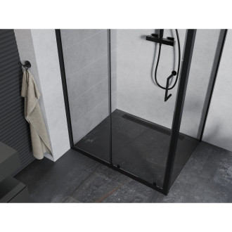 Mexen Apia výsuvná sprchová kabina 130 x 80 cm, průhledná, černá - 840-130-080-70-00