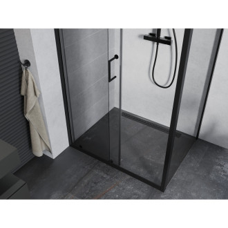 Mexen Apia výsuvná sprchová kabina 130 x 90 cm, průhledná, černá - 840-130-090-70-00