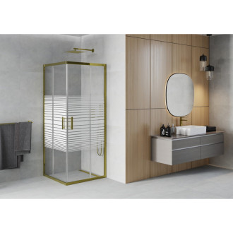 Mexen Rio čtvercový sprchový kout 70 x 70 cm, pruhy, zlatá - 860-070-070-50-20