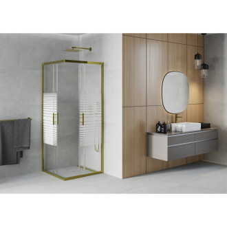 Mexen Rio čtvercový sprchový kout 90 x 90 cm, pruhy, zlatá - 860-090-090-50-20
