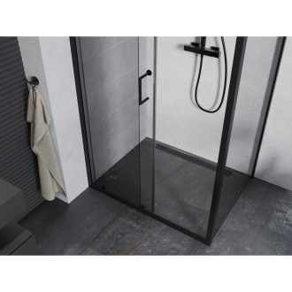 Mexen Apia výsuvná sprchová kabina 135 x 90 cm, průhledná, černá - 840-135-090-70-00