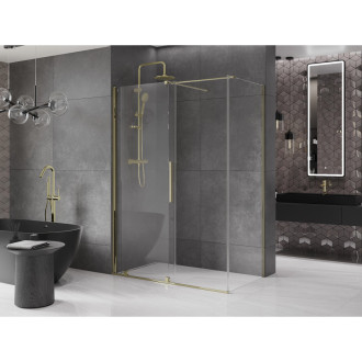 Mexen Velar výsuvná sprchová kabina 140 x 75 cm, průhledná, zlatá - 871-140-075-01-50