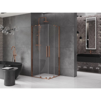 Mexen Velar Duo vysouvací sprchový kout 100x100, transp., růžové zlato 871-100-100-02-60
