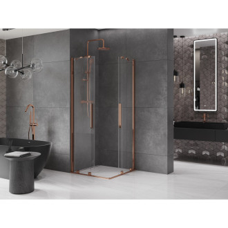 Mexen Velar Duo vysouvací sprchový kout 100x100, transp., růžové zlato 871-100-100-02-60