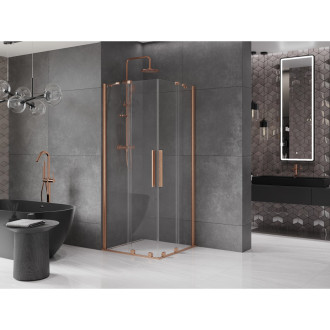 Mexen Velar Duo vysouvací sprchový kout 90x90, transp., broušená měď 871-090-090-02-65