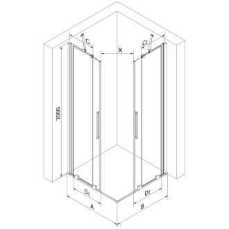 Mexen Velar Duo sprchový kout 90x90 cm, průhledná, šedá kartáčovaná 871-090-090-02-66