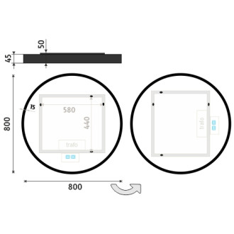 Nimco ZPC 31002RVX-90 ČERNÉ LED zrcadlo pr. 800 se dvěma dotykovými senzory