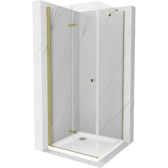 Mexen Lima skládací sprchový kout 80x80, transp., zlatá + vanička 856-080-080-50-00-4010