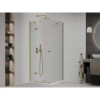 Mexen Roma sklopná sprchový kout 90x90, transp., zlatá + vanička 854-090-090-50-00-4010