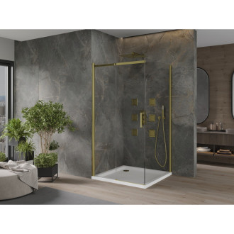 Mexen Omega sprchový kout 100x100 cm, průhledná, zlatá + vanička 825-100-100-50-00-4010