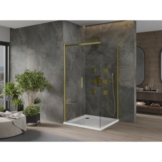 Mexen Omega sprchový kout 100x100 cm, průhledná, zlatá + vanička 825-100-100-50-00-4010