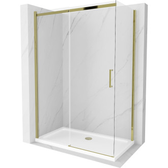 Mexen Omega sprchový kout 130x70 cm, průhledná, zlatá + vanička 825-130-070-50-00-4010