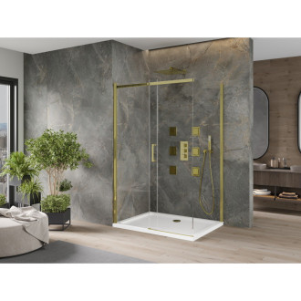 Mexen Omega sprchový kout 130x80 cm, průhledná, zlatá + vanička 825-130-080-50-00-4010
