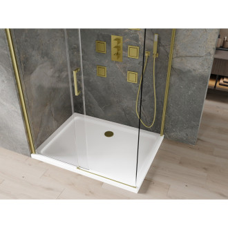 Mexen Omega sprchový kout 130x90 cm, průhledná, zlatá + vanička 825-130-090-50-00-4010