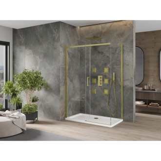 Mexen Omega sprchový kout 140x70 cm, průhledná, zlatá + vanička 825-140-070-50-00-4010