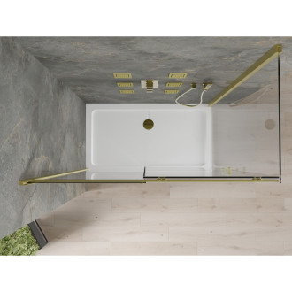 Mexen Omega sprchový kout 140x70 cm, průhledná, zlatá + vanička 825-140-070-50-00-4010