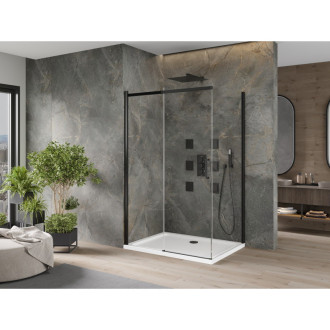 Mexen Omega sprchový kout 130x90, transp., černá + vanička, bílá 825-130-090-70-00-4010B