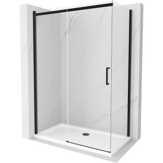 Mexen Omega sprchový kout 140x80, transp., černá + vanička, bílá 825-140-080-70-00-4010B