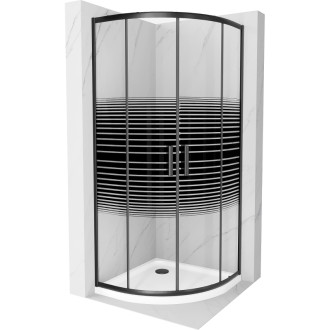 Sprchový kout Mexen RIO 80x80 cm, pruhy, černá + vanička, bílá 863-080-080-70-20-4110B