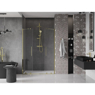 Mexen Velar Duo posuvné sprchové dveře 140 cm, průhledné, zlaté - 871-140-000-02-50
